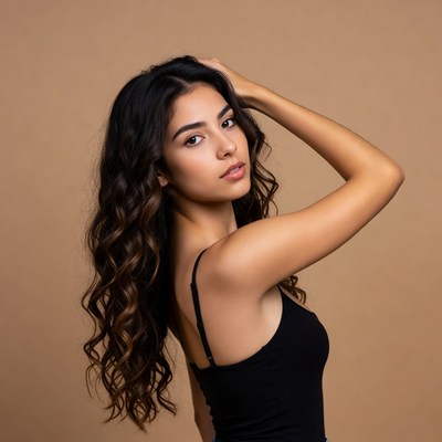 Young woman touching hair