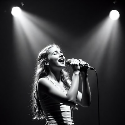 Young woman singing on stage