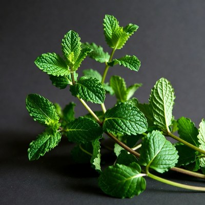 Fresh Mint Leaves on Black Background