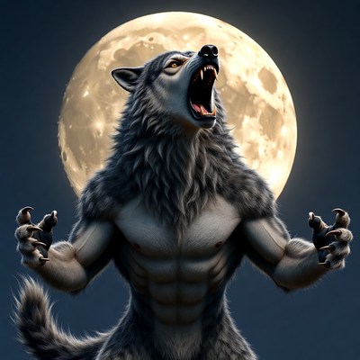 Howling Werewolf Under Full Moon