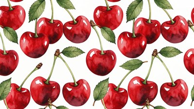 Watercolor Cherry Seamless Pattern