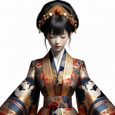 Asian woman in ornate kimono