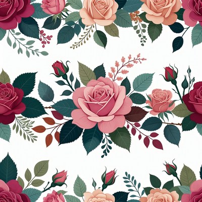 Pink and Red Roses Seamless Pattern