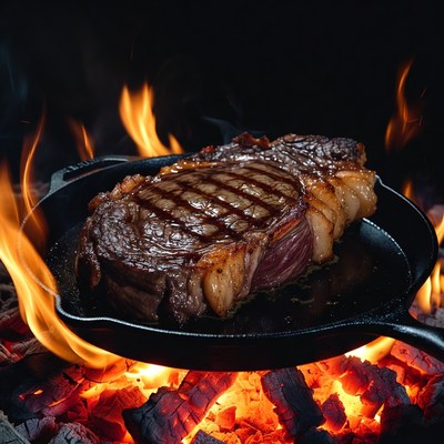 Grilled Ribeye Steak in Cast Iron Skillet