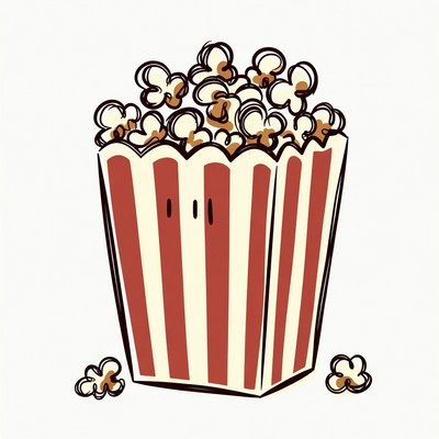 Cartoon Popcorn in Red White Striped Box