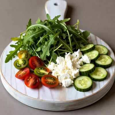Fresh salad with tomatoes cucumbers feta