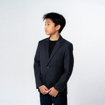 Asian boy in gray suit