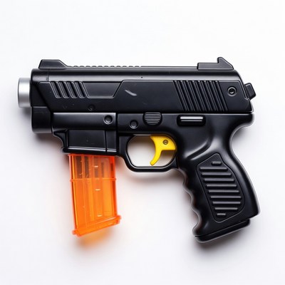 Black Toy Gun with Orange Magazine