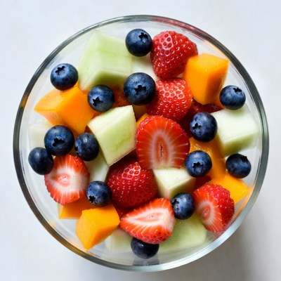 Fresh Fruit Salad in Glass Bowl