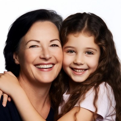 Smiling mother hugging daughter