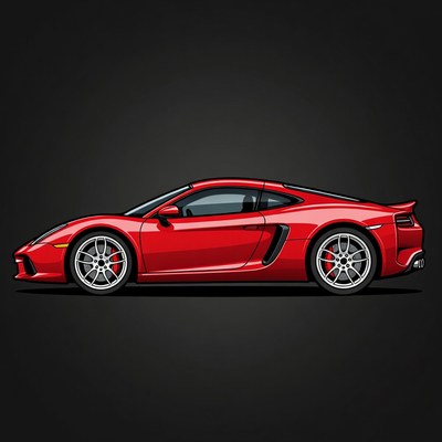 Red Porsche 718 Cayman Illustration