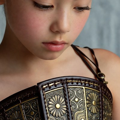 Asian girl in ornate leather corset