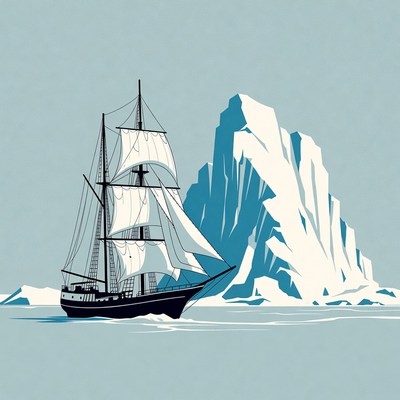 Sailing Ship Near Iceberg