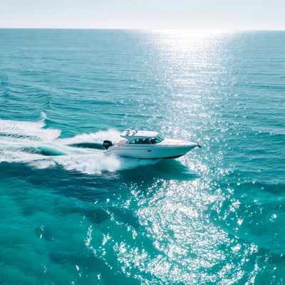 White speedboat racing on ocean