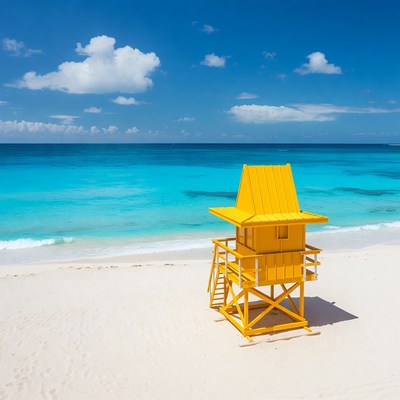 Yellow Lifeguard Tower on Beach