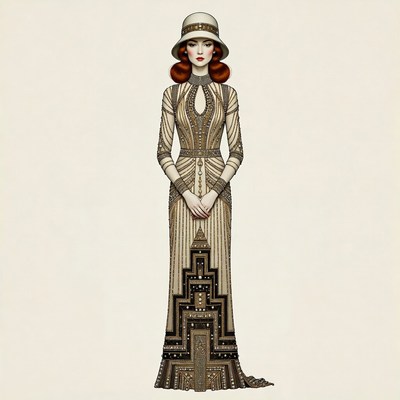 Woman in Beaded Art Deco Gown