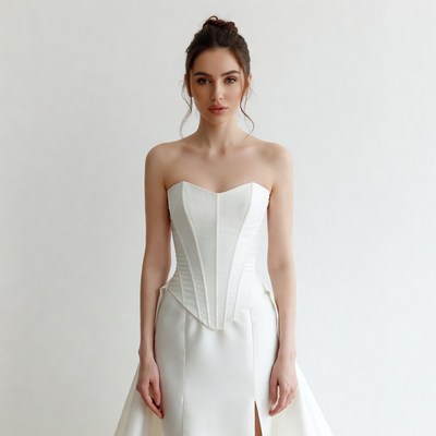 Woman in White Strapless Wedding Gown