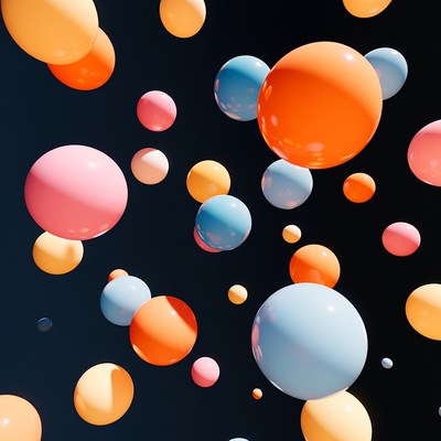 Colorful Floating Balls on Black Background