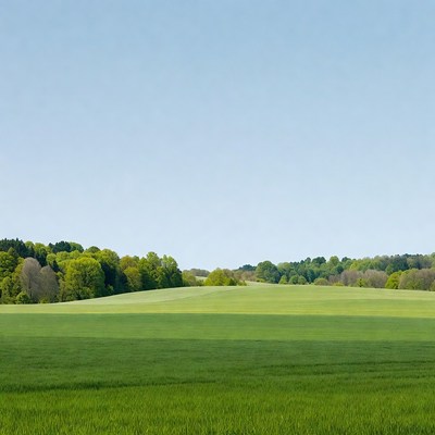 Green rolling fields under blue sky