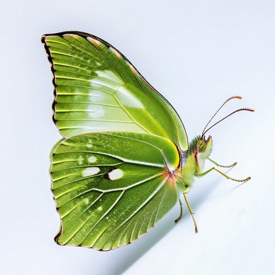 Green butterfly on white background