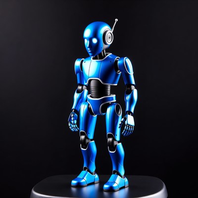 Blue humanoid robot standing