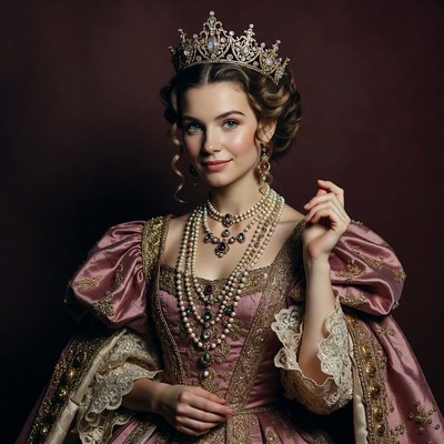 Woman wearing ornate crown and gown