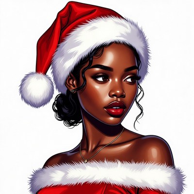 African-American woman in Santa hat