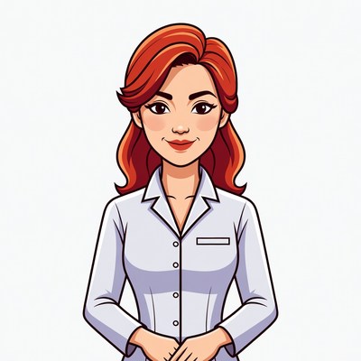 Red-haired woman in white coat