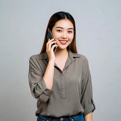 Asian woman talking on phone