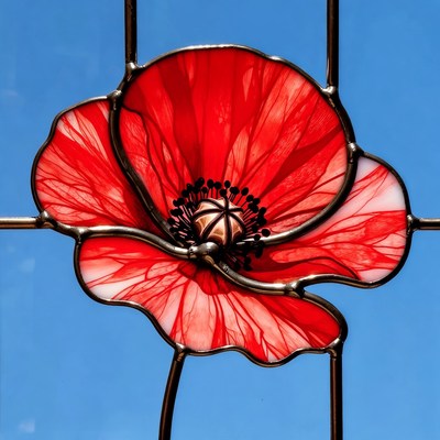 Red Poppy Stained Glass Window
