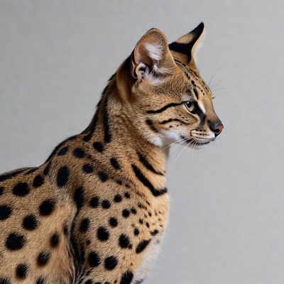 Serval cat profile on gray background