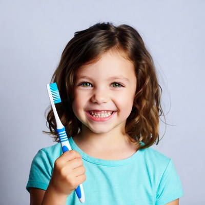 Girl smiling with toothbrush