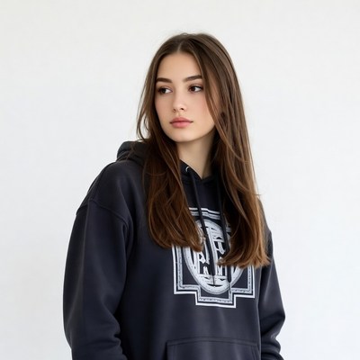 Woman in black hoodie looking aside