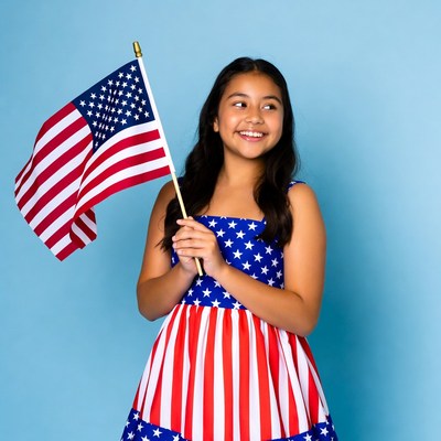 Girl holding American flag