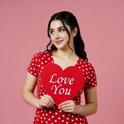 Woman holding Love You heart sign