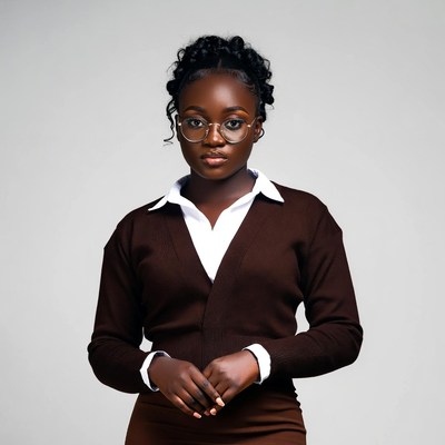 African-American woman in brown sweater glasses