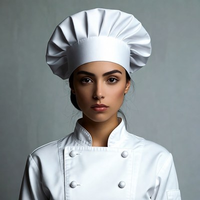 Woman wearing chef hat and uniform