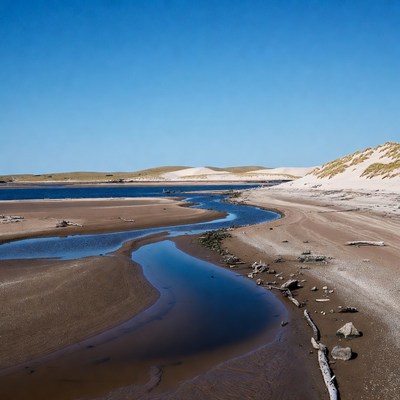 River flowing through sandy dunes