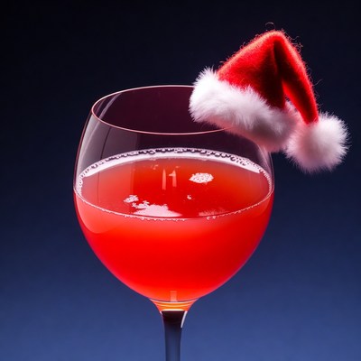 Red Wine Glass with Santa Hat