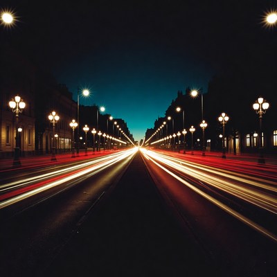 Night Street Light Trails Boulevard