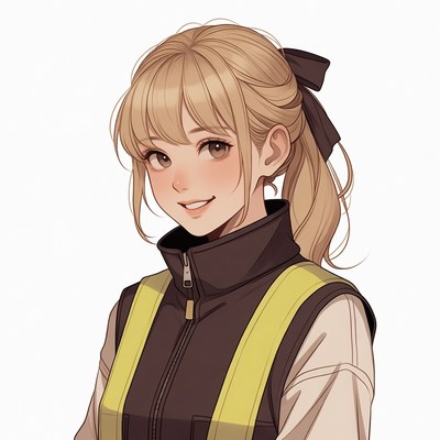 Blonde anime girl smiling in jacket