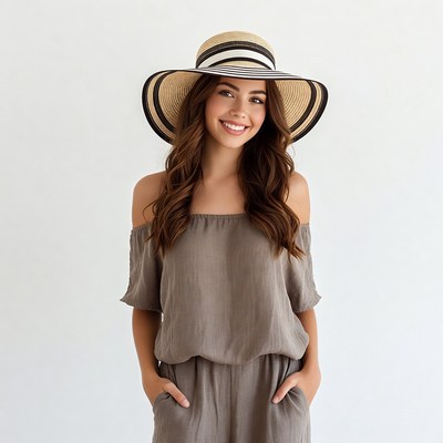 Smiling woman in striped hat