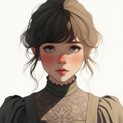 Anime girl in Victorian lace dress