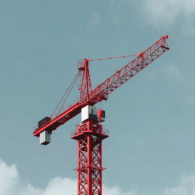 Red Tower Crane Against Sky