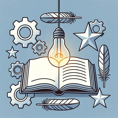 Lit Bulb Over Open Book Illustration