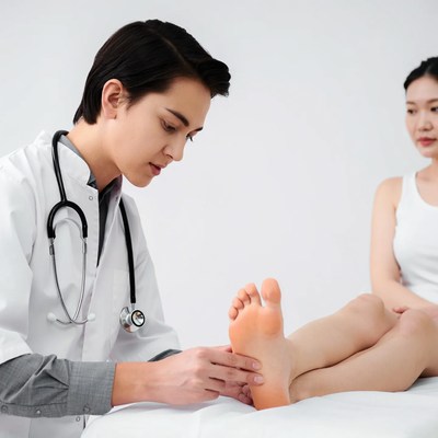 Doctor examining woman's foot