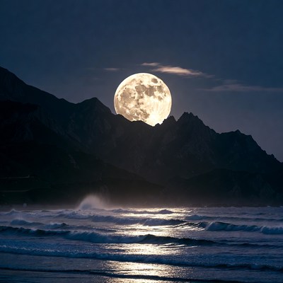Full Moon Over Mountains and Ocean