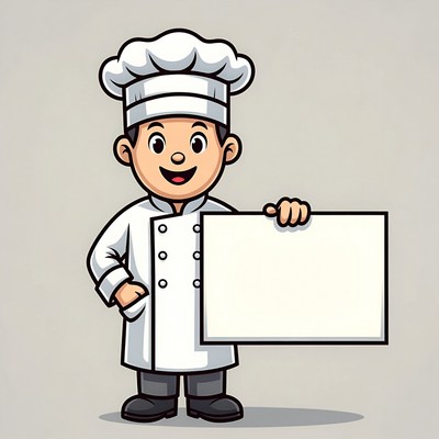 Cartoon chef boy holding blank sign