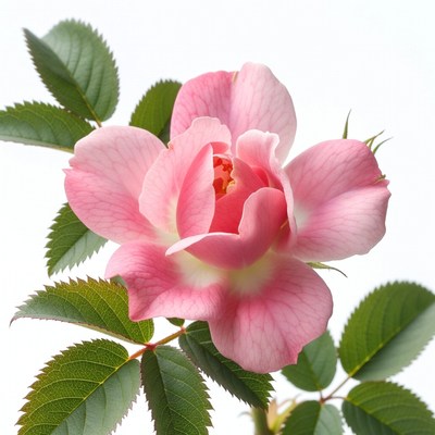 Pink Rose with Green Leaves