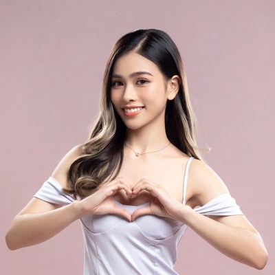 Asian woman making heart shape